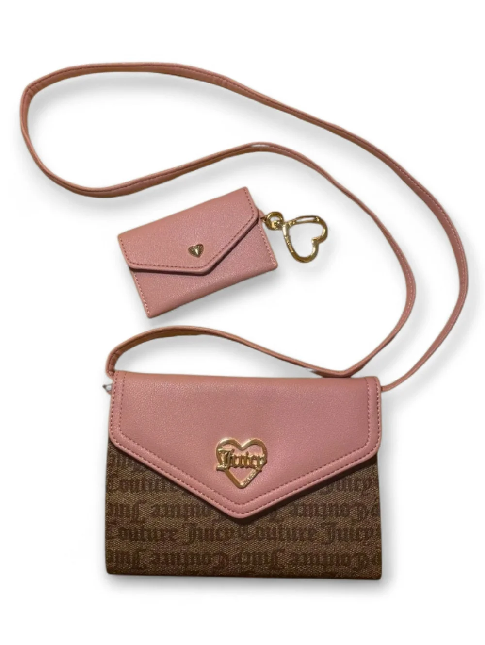 Juicy‎ Couture Pink & Brown Logo Crossbody with Card Wallet